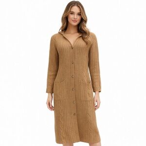 GOBI 100% Camel Wool Long Hooded Knit Cardigan Women Like New